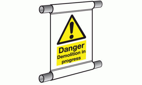 Danger Demolition In Progress scaffold banner