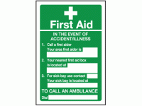 First aid in the event of accident or...