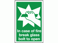 In case of fire break glass bolt to o...