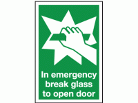 In emergency break glass to open door...