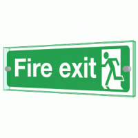Fire Exit Sign - Clearview Printed onto 6mm Cast Acrylic With Green Edge, Comes Complete With X2 Stainless Steel Standoffs.