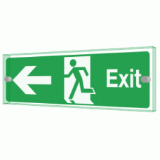 Exit Left Sign - Clearview Printed onto 6mm Cast Acrylic With Green Edge, Comes Complete With X2 Stainless Steel Standoffs.
