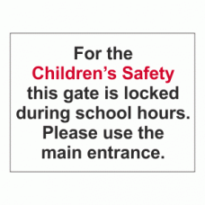 For the Children’s Safety this gate is locked during school hours. Please use the main entrance sign