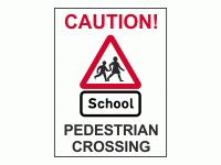 Caution school pedestrian crossing sign