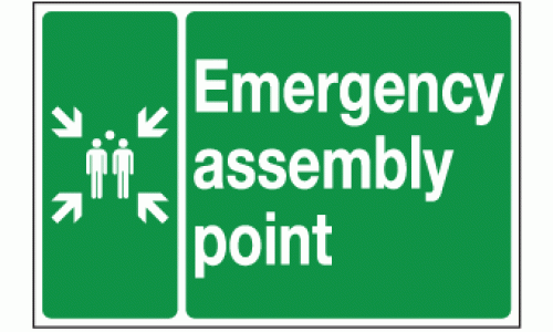 Emergency assembly point double sided hanging sign