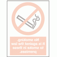 No smoking. It is against the law to smoke in these premises sign inside window fixing