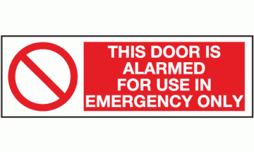 This door is alarmed for use in emergency only sign