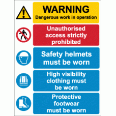 Site Safety Sign - Dangerous Work In Operation PPE must be Worn