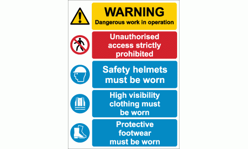 Site Safety Sign - Dangerous Work In Operation PPE must be Worn