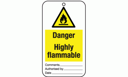 Danger highly flammable tie tag
