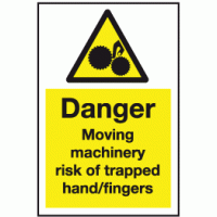 Danger moving machinery risk of trapped hand fingers sign