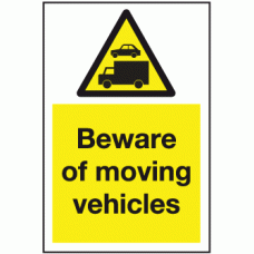 Beware of moving vehicles sign