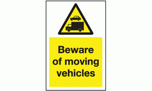 Beware of moving vehicles sign