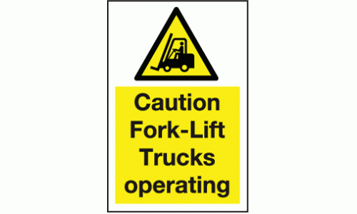Warning Caution fork-lift trucks operating keep clear safety sign 