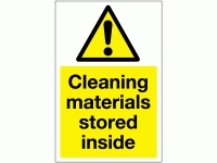 Cleaning materials stored inside sign