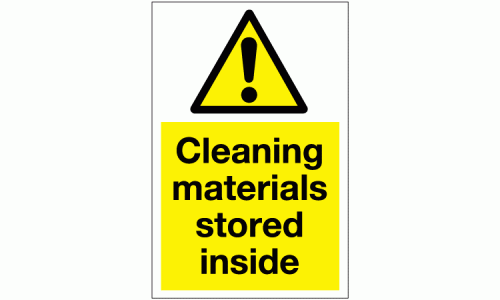 Cleaning materials stored inside sign