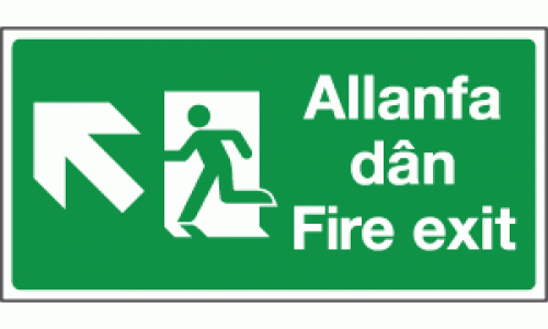 Allanfa dan fire exit left diagonal up sign