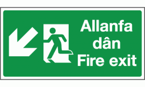 Allanfa dan fire exit left diagonal down sign