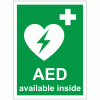 AED Emergency Defibrillator available inside sign
