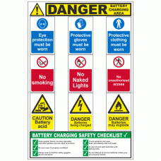 Battery charging area safety checklist sign