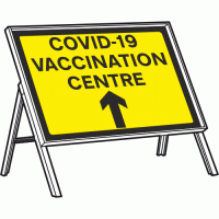 COVID-19 VACCINATION CENTRE AHEAD Sign + Stanchion