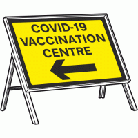 COVID-19 VACCINATION CENTRE LEFT Sign + Stanchion