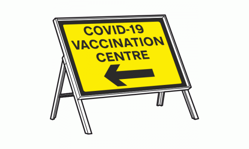 COVID-19 VACCINATION CENTRE LEFT Sign + Stanchion