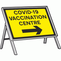 COVID-19 VACCINATION CENTRE RIGHT Sign + Stanchion