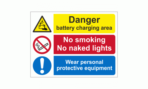 Danger battery charging area sign