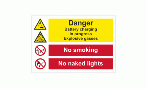 Danger Battery Charging in Progress Explosive Gasses Sign
