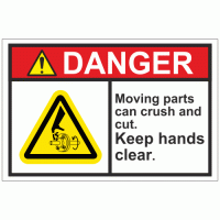 Danger moving parts can crush and cut keep hands clear sign