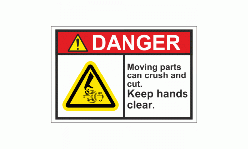 Danger moving parts can crush and cut keep hands clear sign