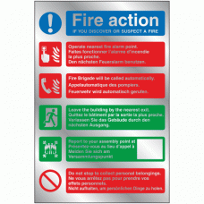 Fire action on discovering a fire multi-lingual sign