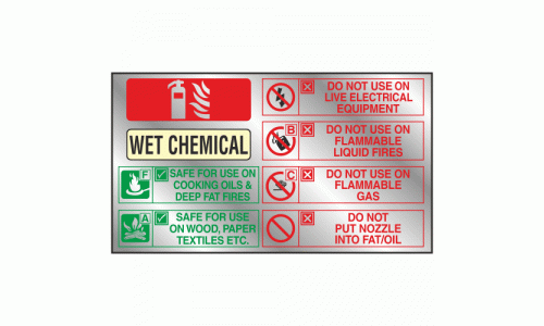 Wet chemical fire extinguisher identification sign