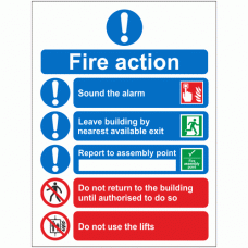 5 Point Fire Action Notice - Do Not Use Lifts Sign