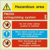 Photoluminescent FM-200 Extinguisher System Sign
