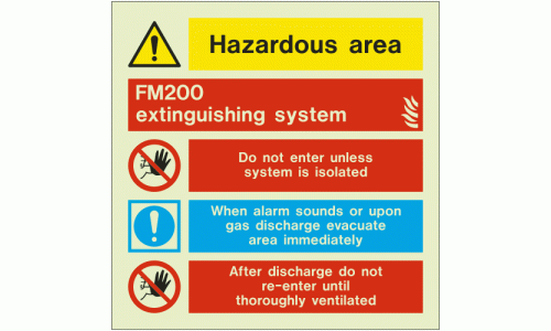 Photoluminescent FM-200 Extinguisher System Sign