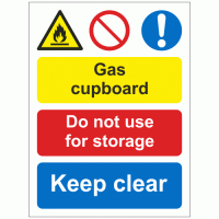 Gas cupboard do not use for storage keep clear sign