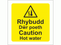 Rhybudd Dwr poeth Caution Hot water w...