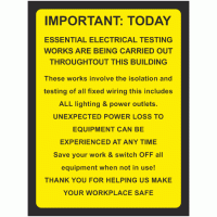 IMPORTANT TODAY Essential Electrical Testing Sign