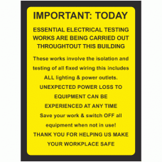 IMPORTANT TODAY Essential Electrical Testing Sign