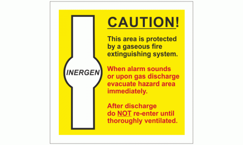 INERGEN CAUTION! This area is protected by a gaseous fire extinguishing system safety sign