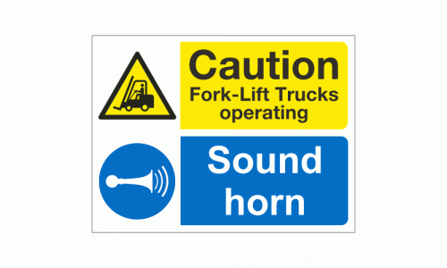 Caution fork-lift trucks operating sound horn sign
