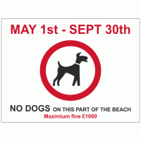 NO DOGS ON THIS PART OF THE BEACH MAY 1st to SEPT 30th Sign
