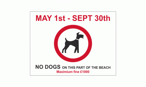 NO DOGS ON THIS PART OF THE BEACH MAY 1st to SEPT 30th Sign