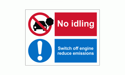 No idling switch off engine reduce emissions sign