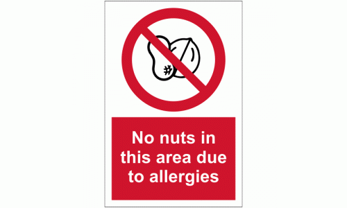 No nuts in this area due to allergies sign
