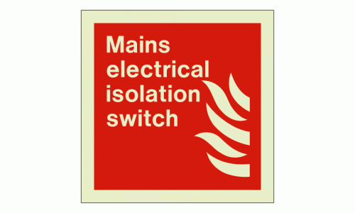 Mains electrical isolation switch sign Rigid Photoluminescent