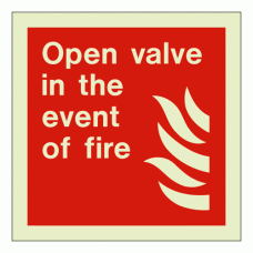 Open valve in the event of fire sign Rigid Photoluminescent