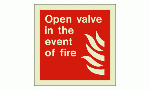 Open valve in the event of fire sign Rigid Photoluminescent
